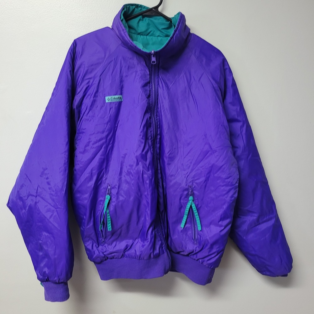 Columbia Vintage Reversible Jacket Mens Large Teal Purple Radial Sleeve Vintage - Picture 6 of 13